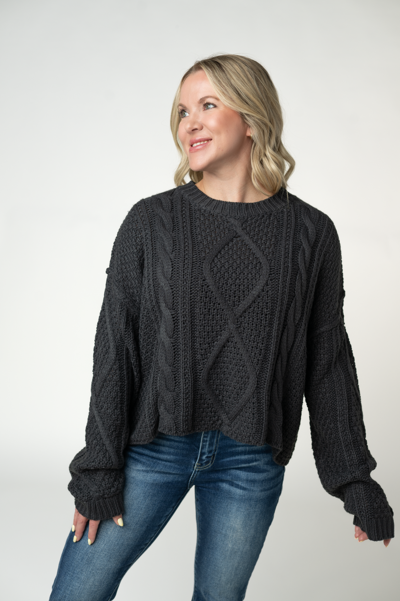 IN STOCK Cable Knit Sweater - Charcoal
