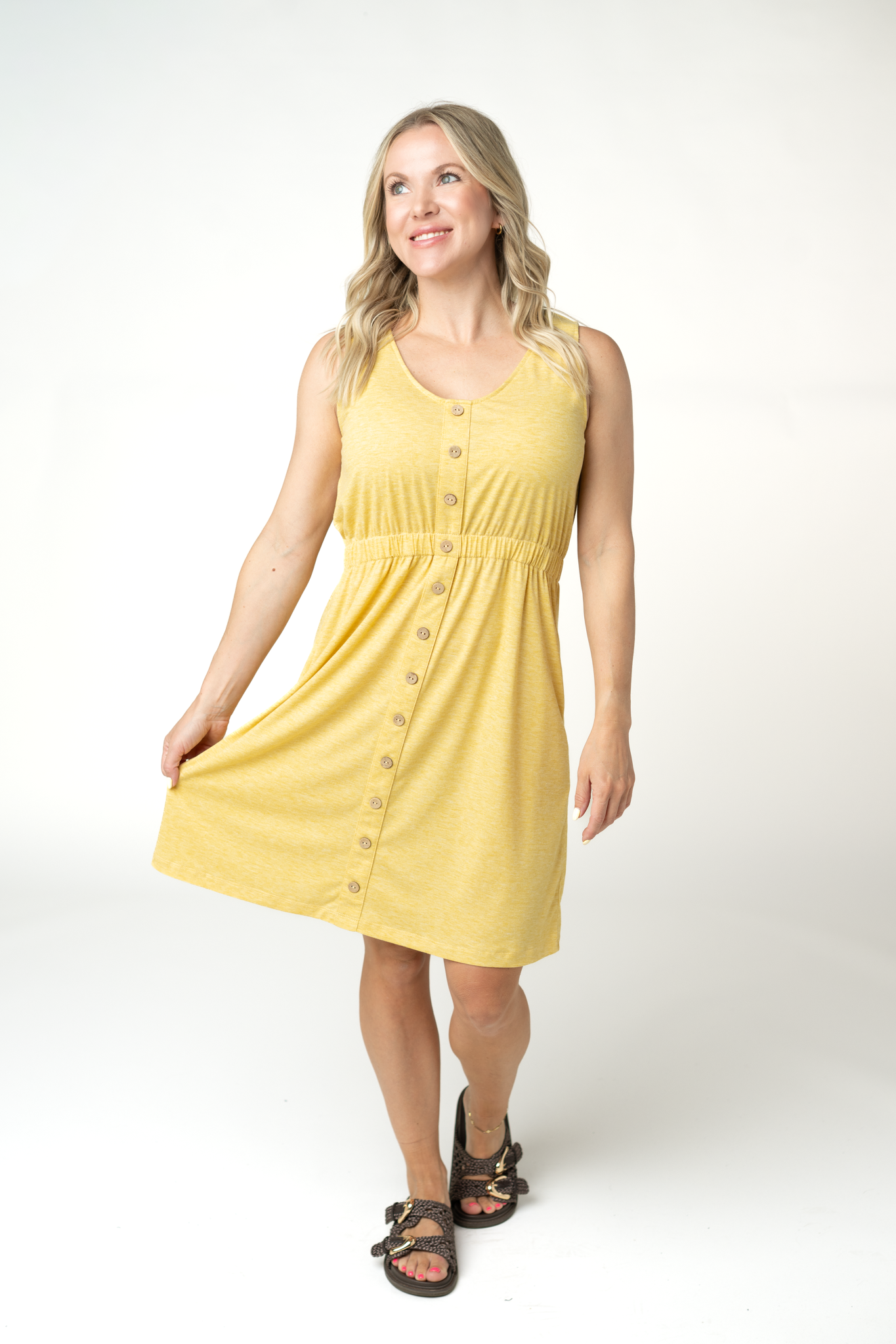 IN STOCK Beverly Button Dress - Yellow FINAL SALE