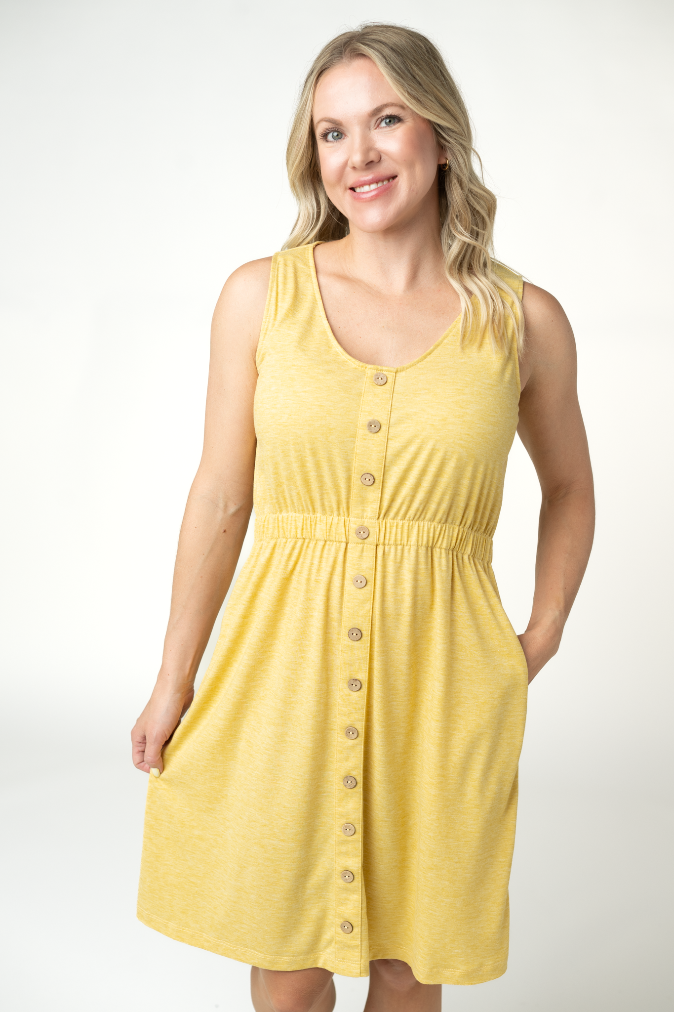 IN STOCK Beverly Button Dress - Yellow FINAL SALE