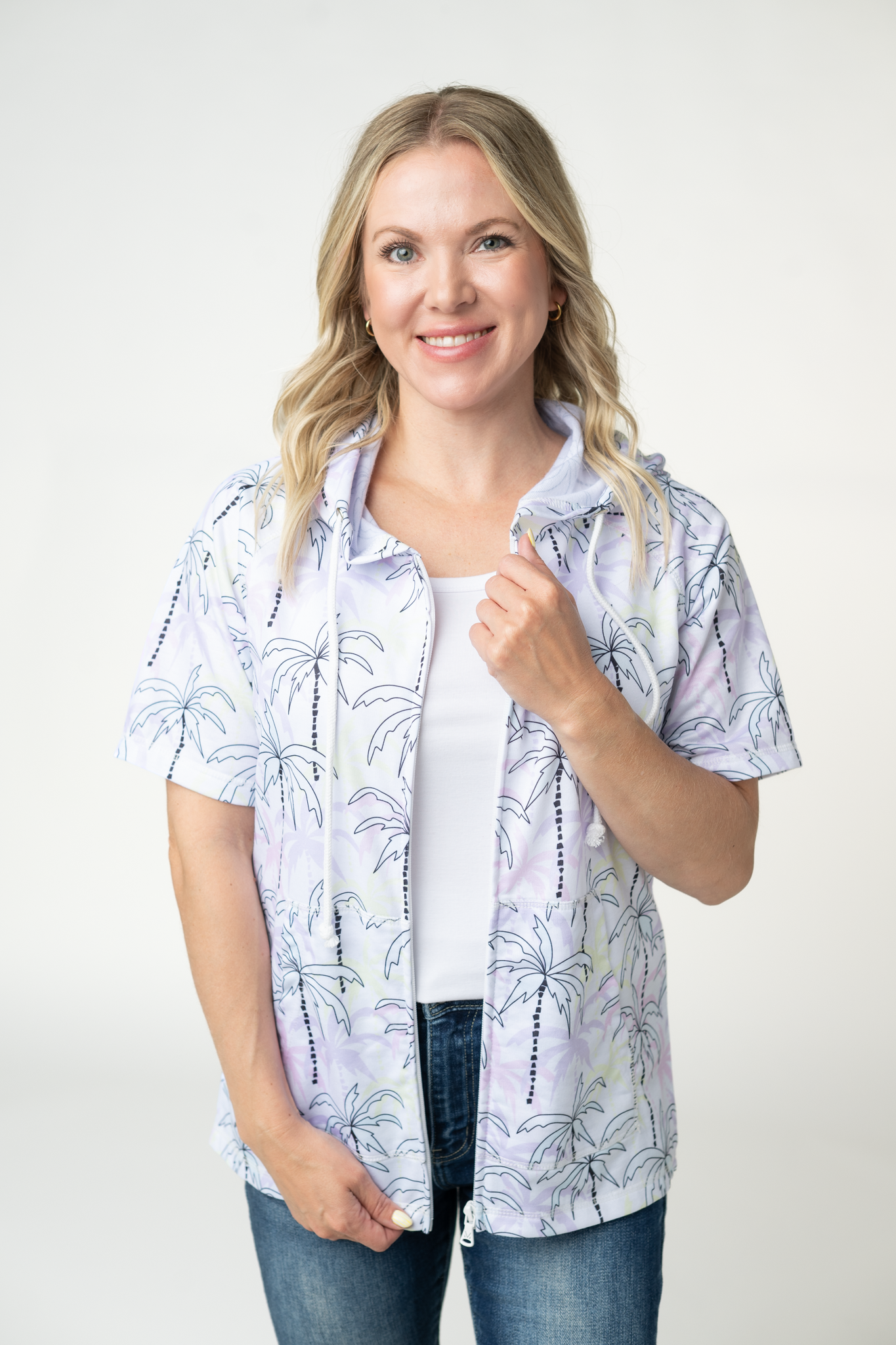 IN STOCK Short Sleeve Hoodie - Neon Palm Trees FINAL SALE
