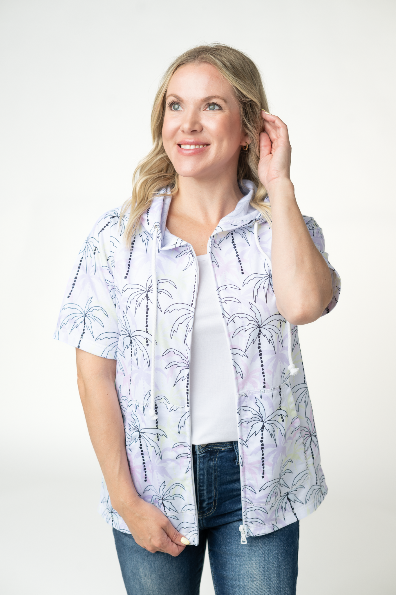 IN STOCK Short Sleeve Hoodie - Neon Palm Trees FINAL SALE