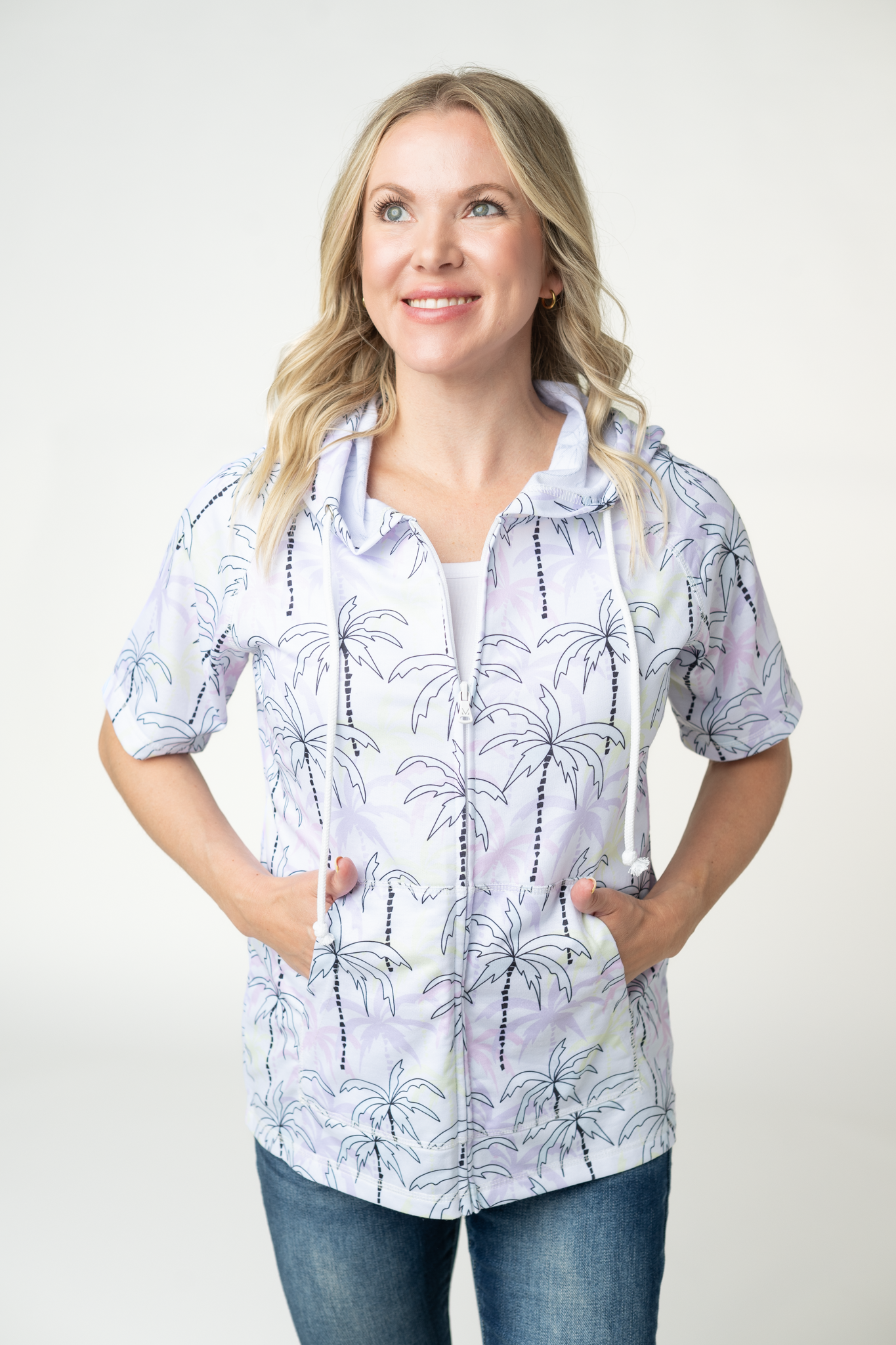 IN STOCK Short Sleeve Hoodie - Neon Palm Trees FINAL SALE