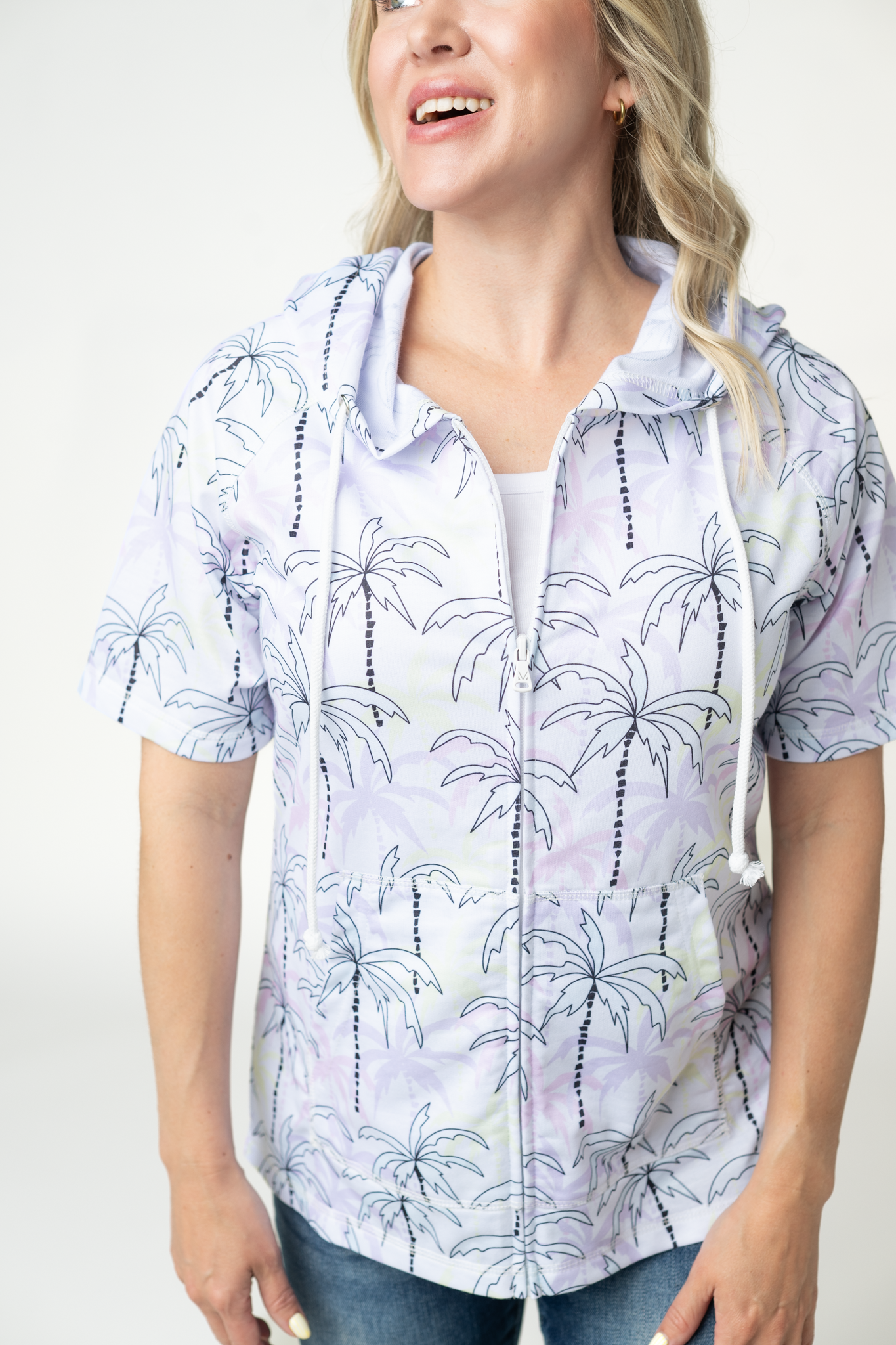 IN STOCK Short Sleeve Hoodie - Neon Palm Trees FINAL SALE