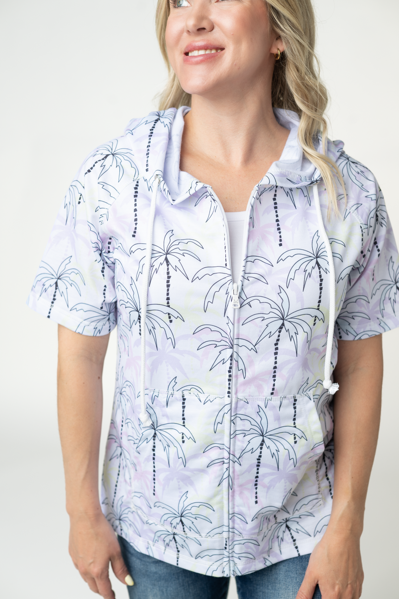 IN STOCK Short Sleeve Hoodie - Neon Palm Trees FINAL SALE