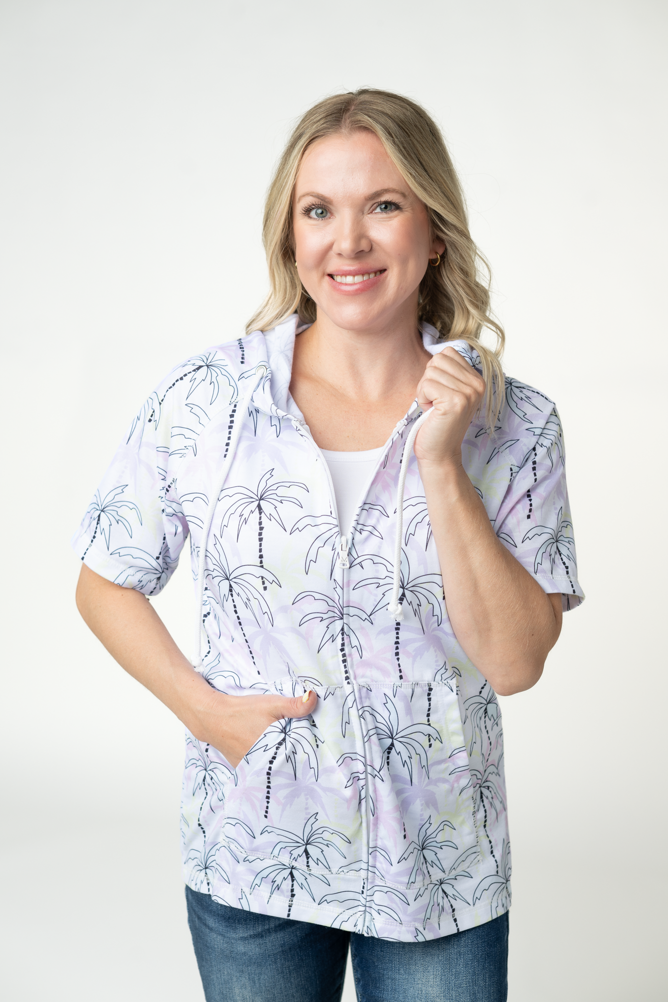 IN STOCK Short Sleeve Hoodie - Neon Palm Trees FINAL SALE