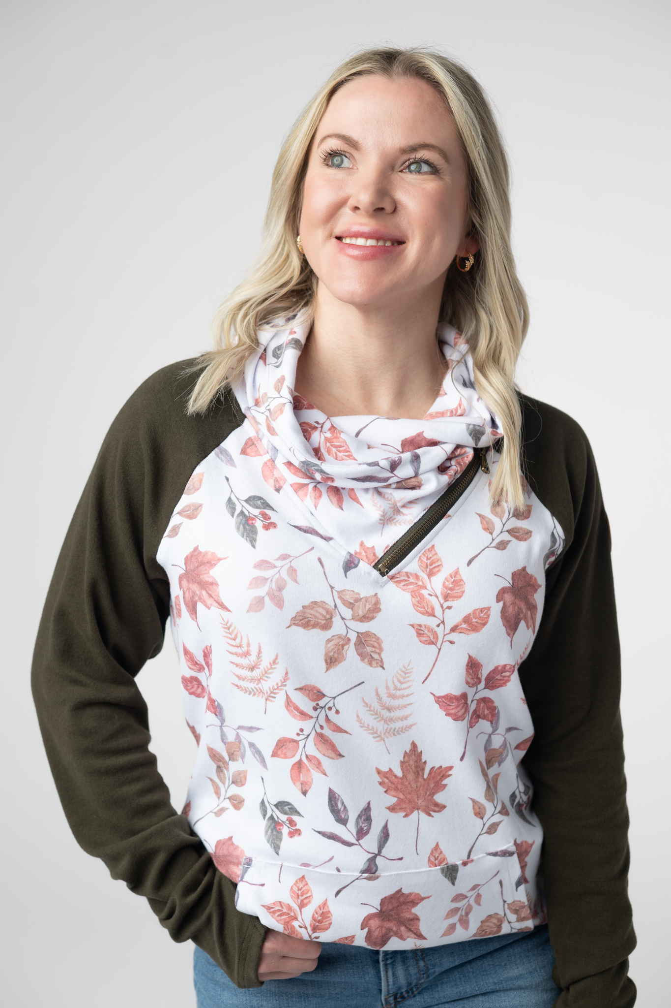 IN STOCK Classic Zoey ZipCowl Sweatshirt - Autumn Leaves and Olive