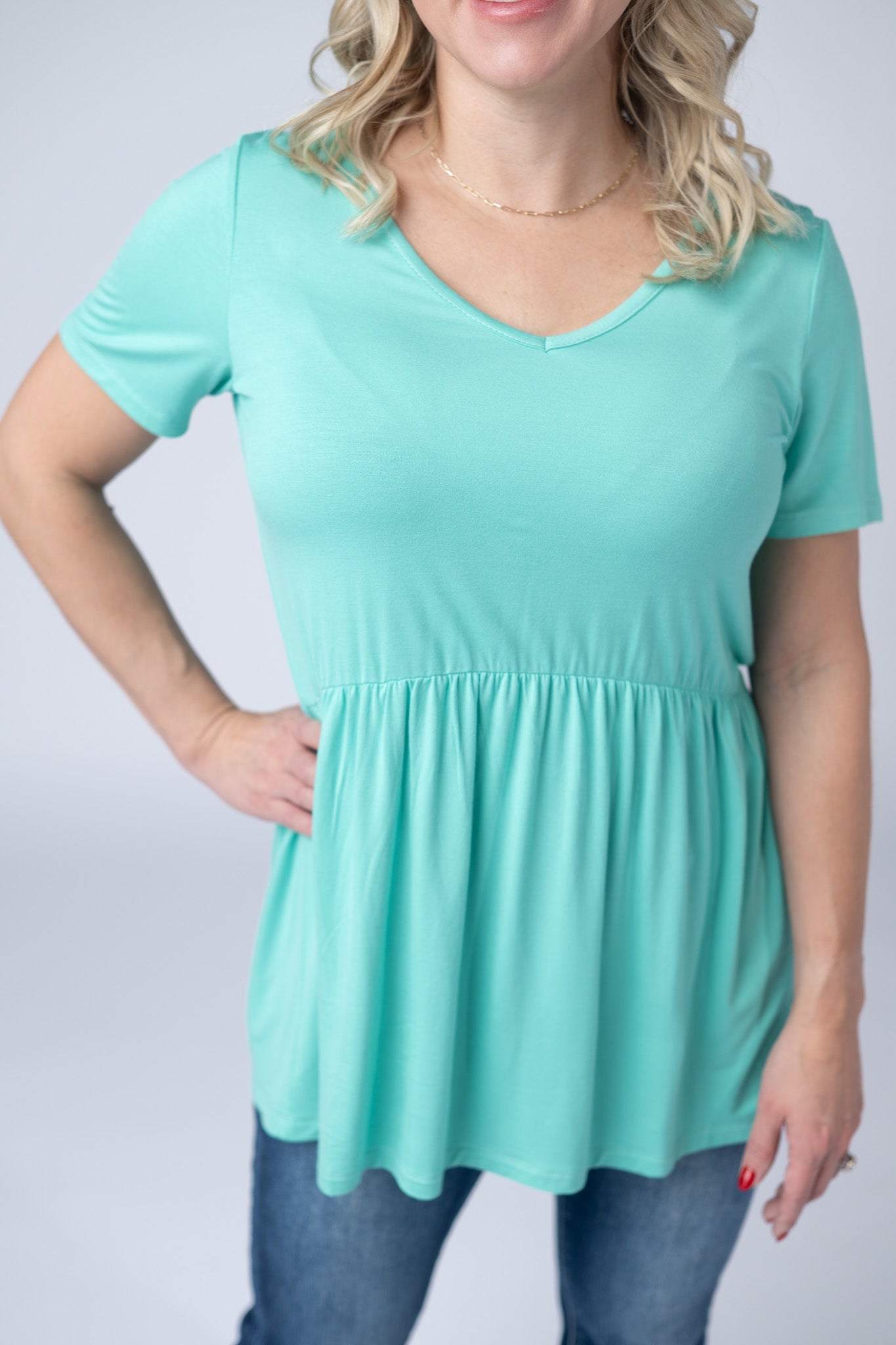 IN STOCK Sarah Ruffle Short Sleeve - Turquoise FINAL SALE