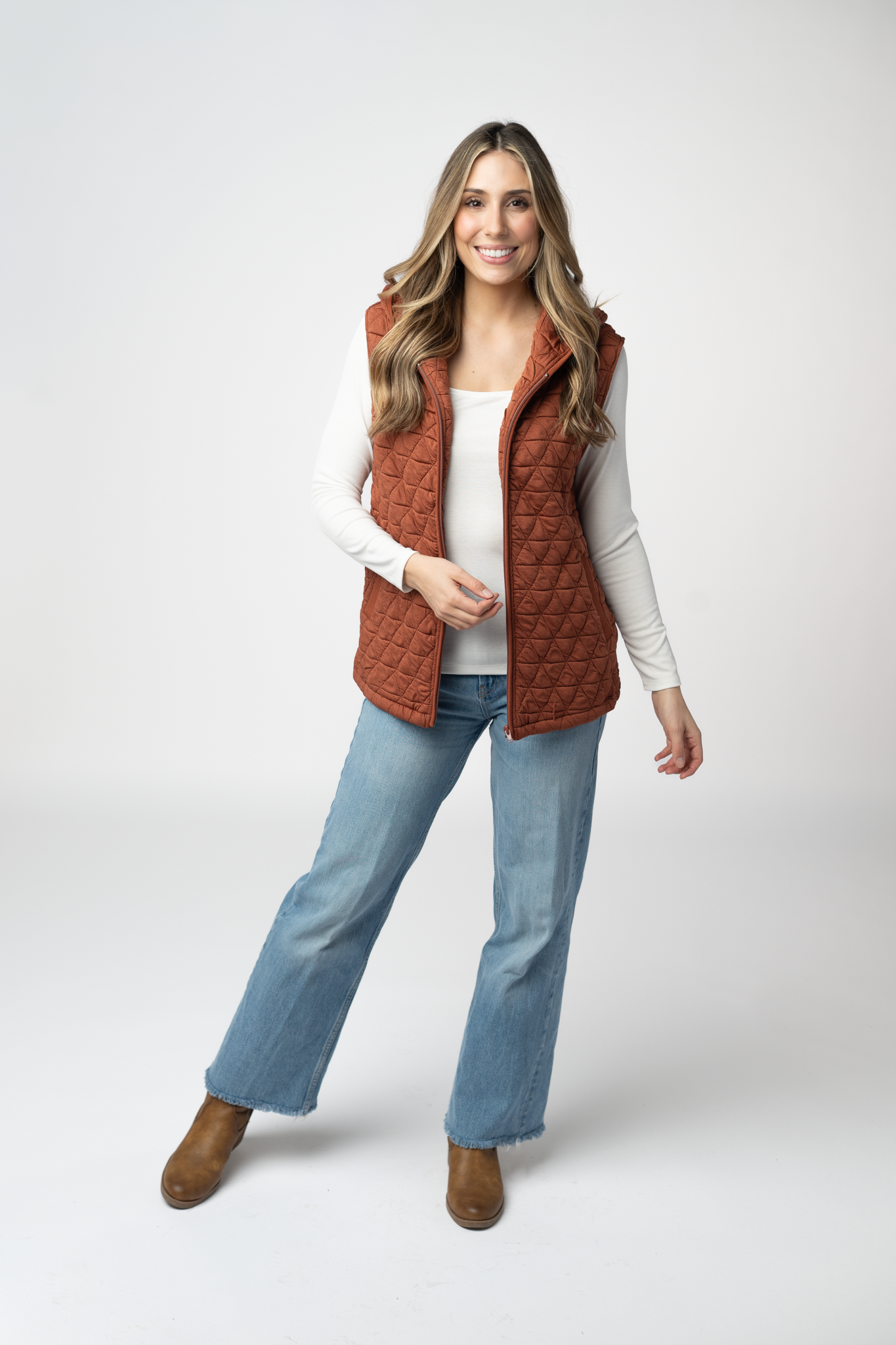 IN STOCK Heather Geometric Hooded Vest - Rust