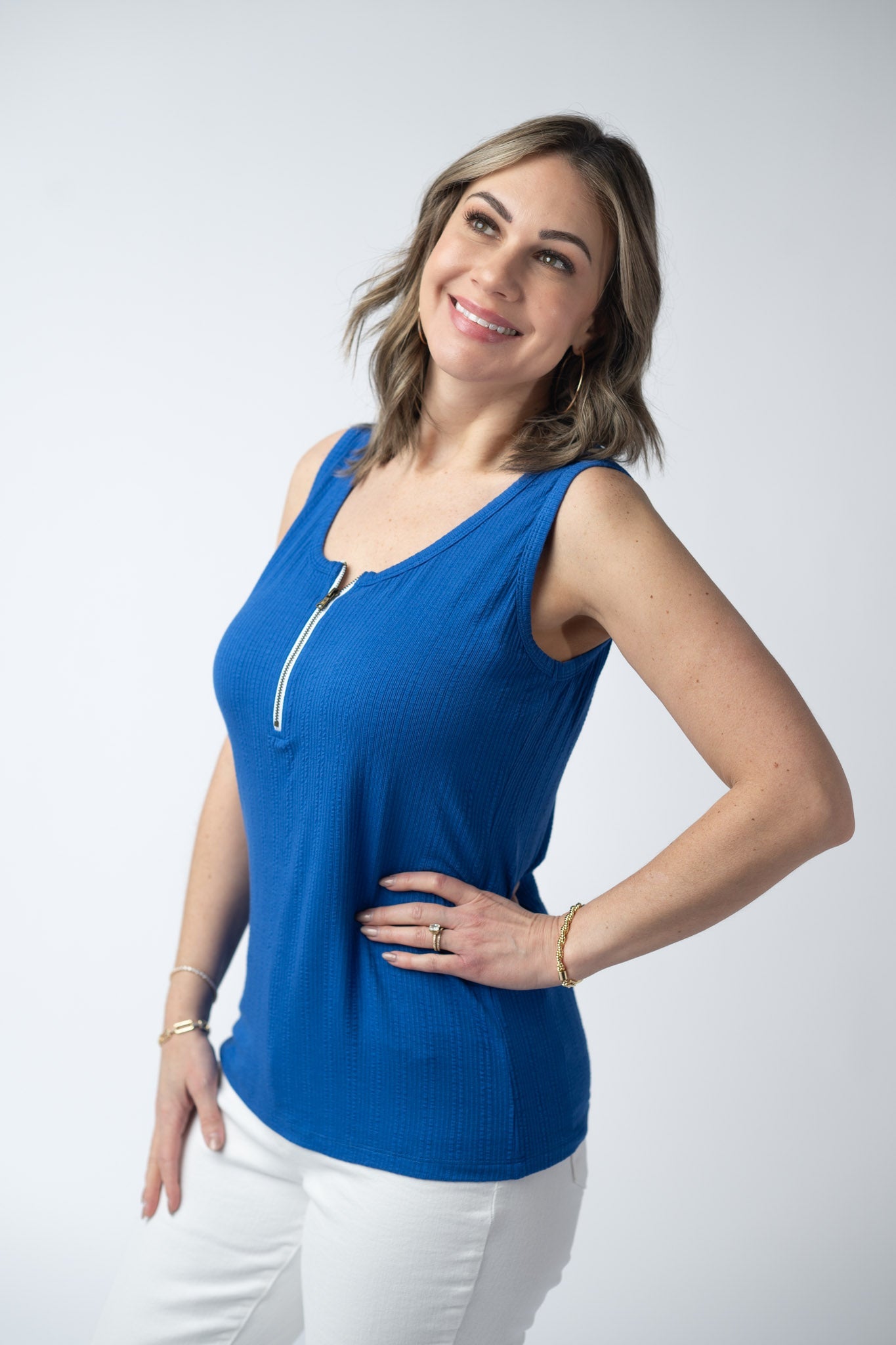 IN STOCK Mila Zipper Tank - Blue FINAL SALE