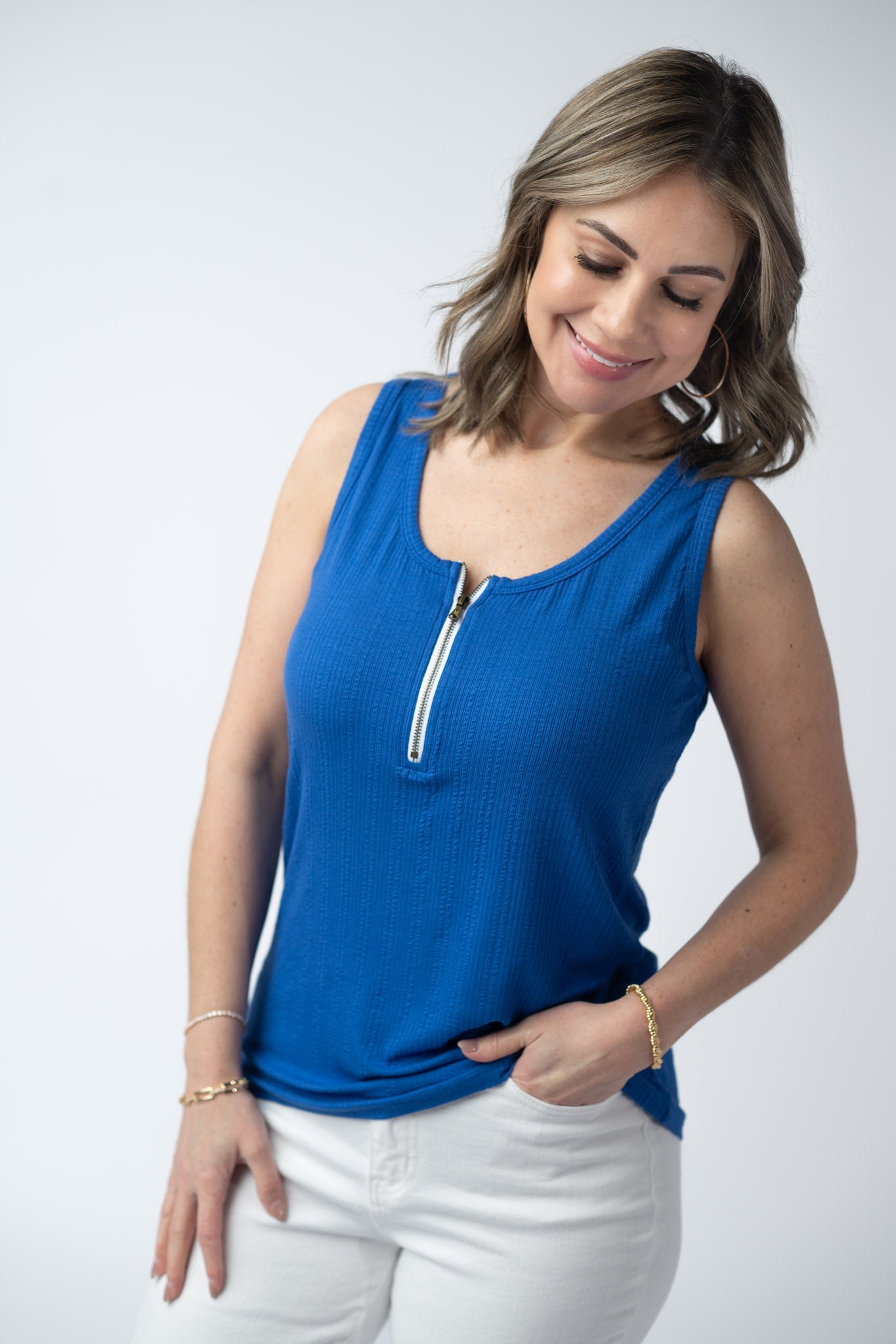 IN STOCK Mila Zipper Tank - Blue FINAL SALE