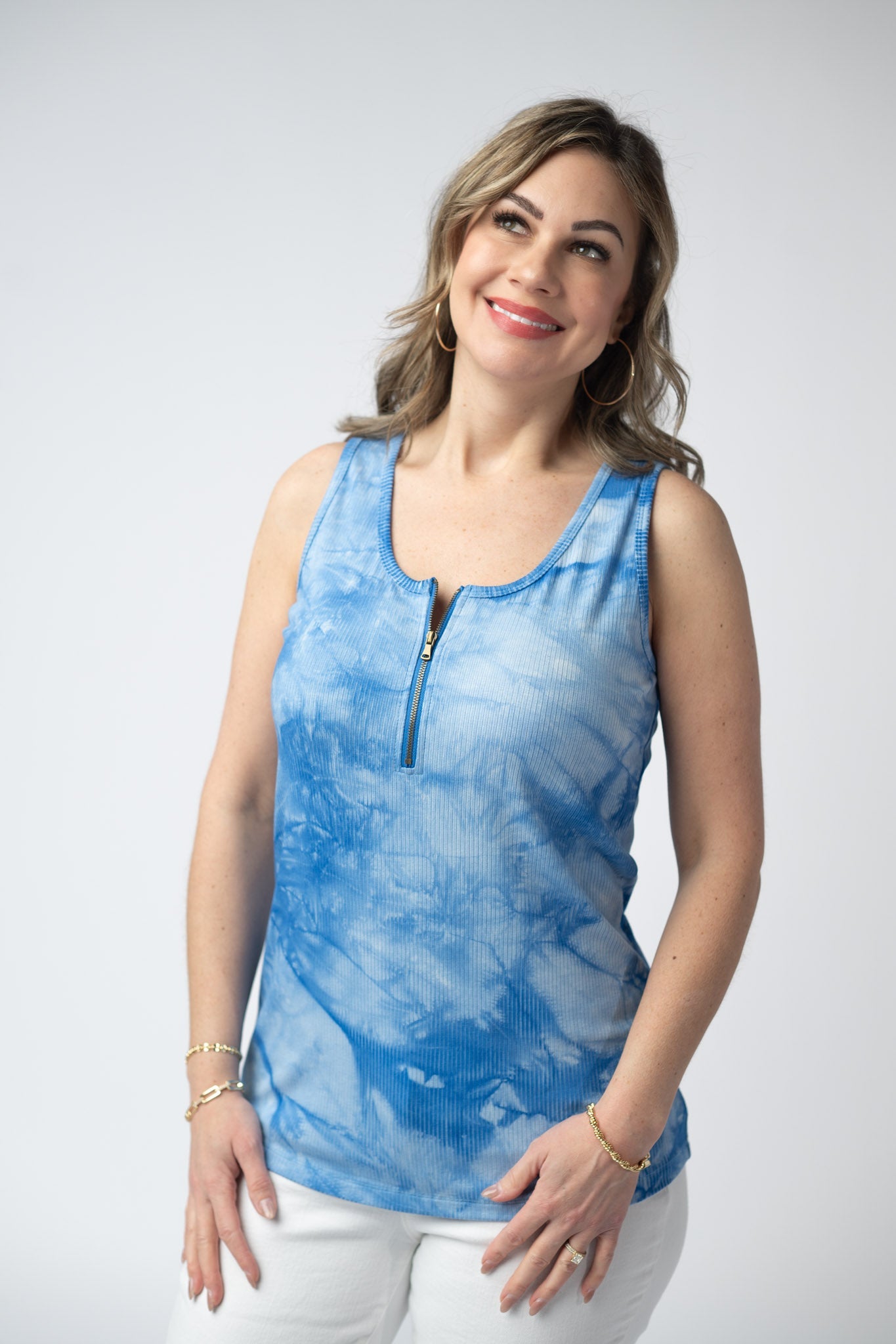 IN STOCK Mila Zipper Tank - Blue Tie Dye FINAL SALE