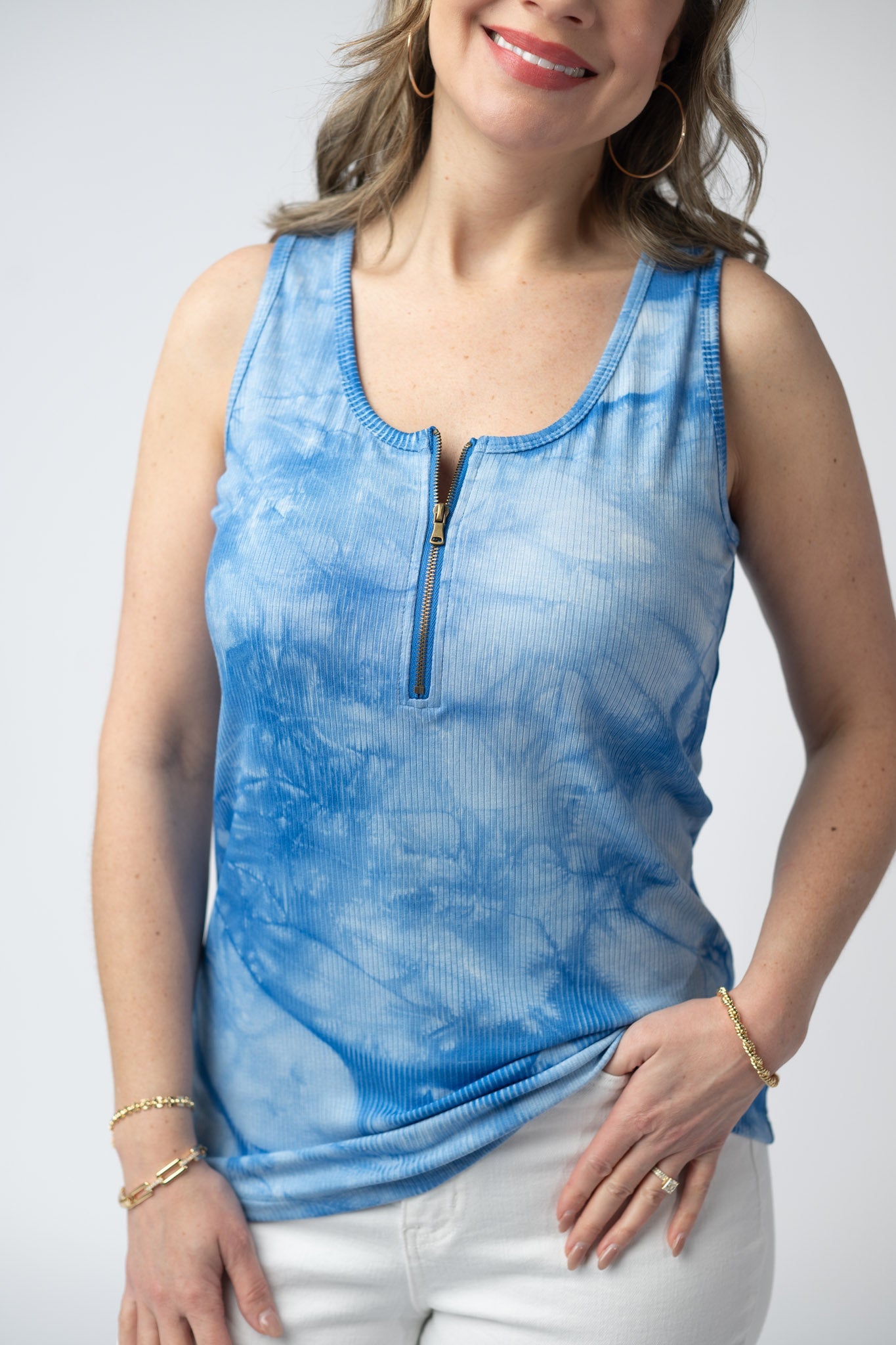 IN STOCK Mila Zipper Tank - Blue Tie Dye FINAL SALE