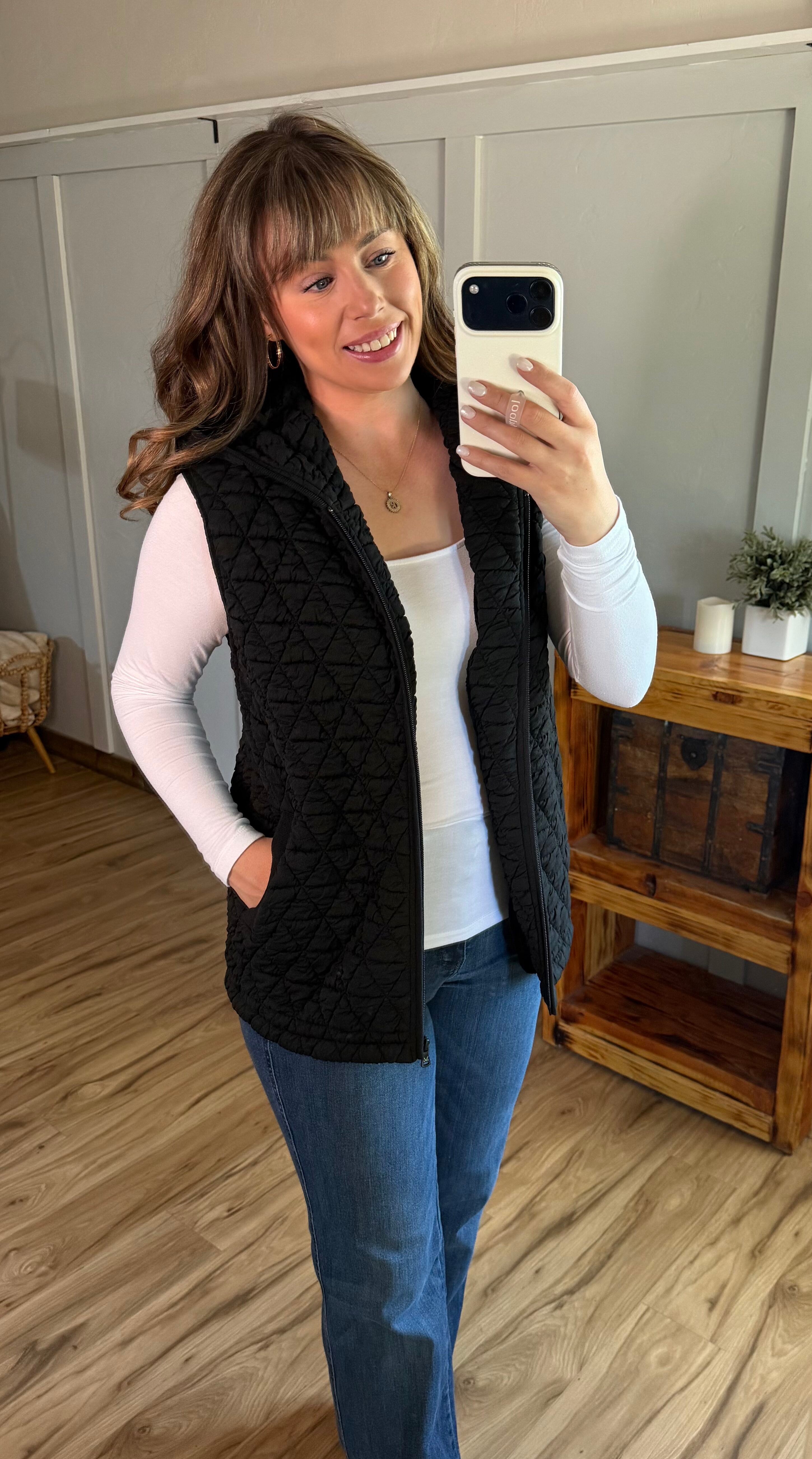 IN STOCK Heather Geometric Hooded Vest - Black