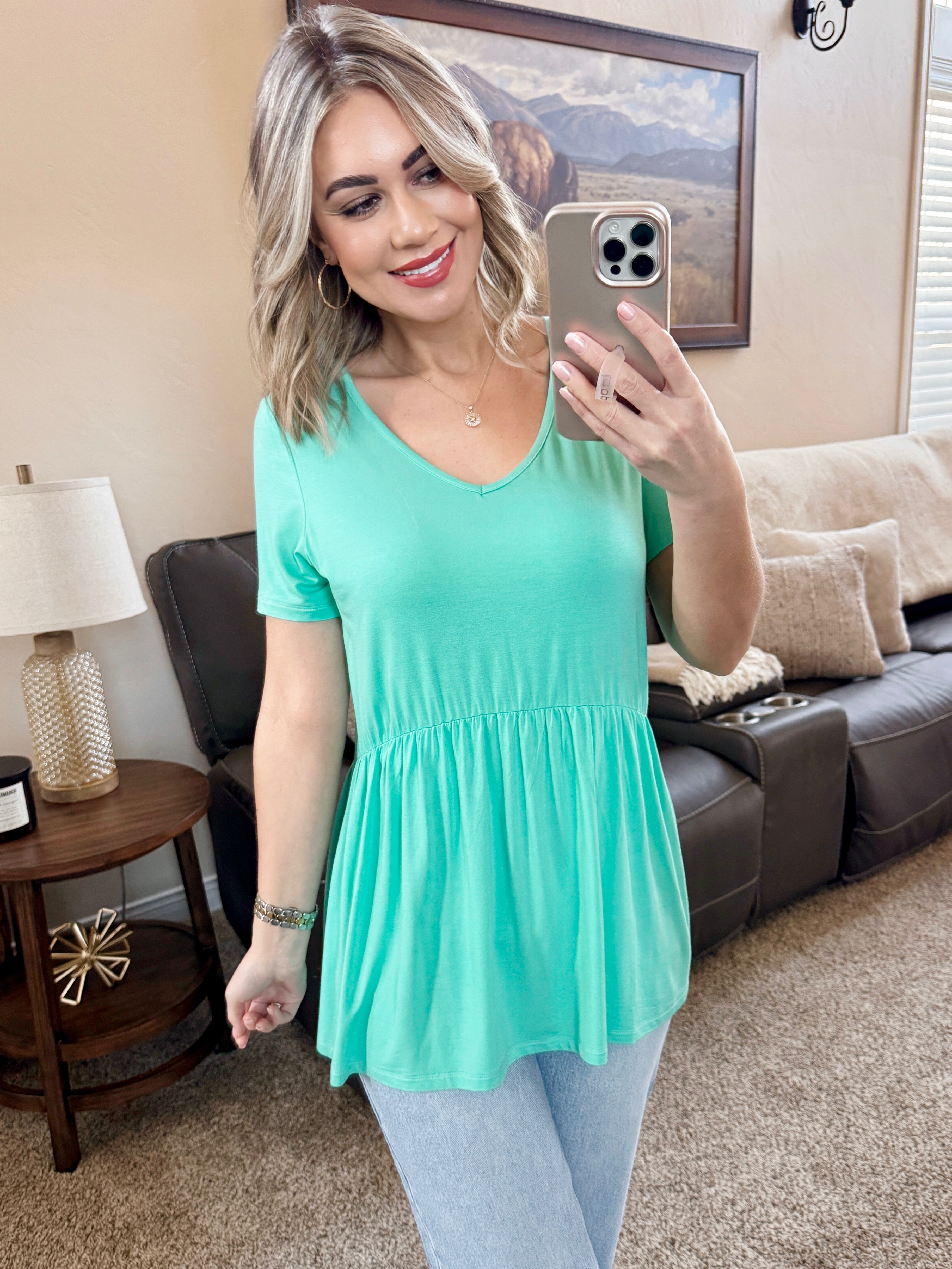 IN STOCK Sarah Ruffle Short Sleeve - Turquoise FINAL SALE