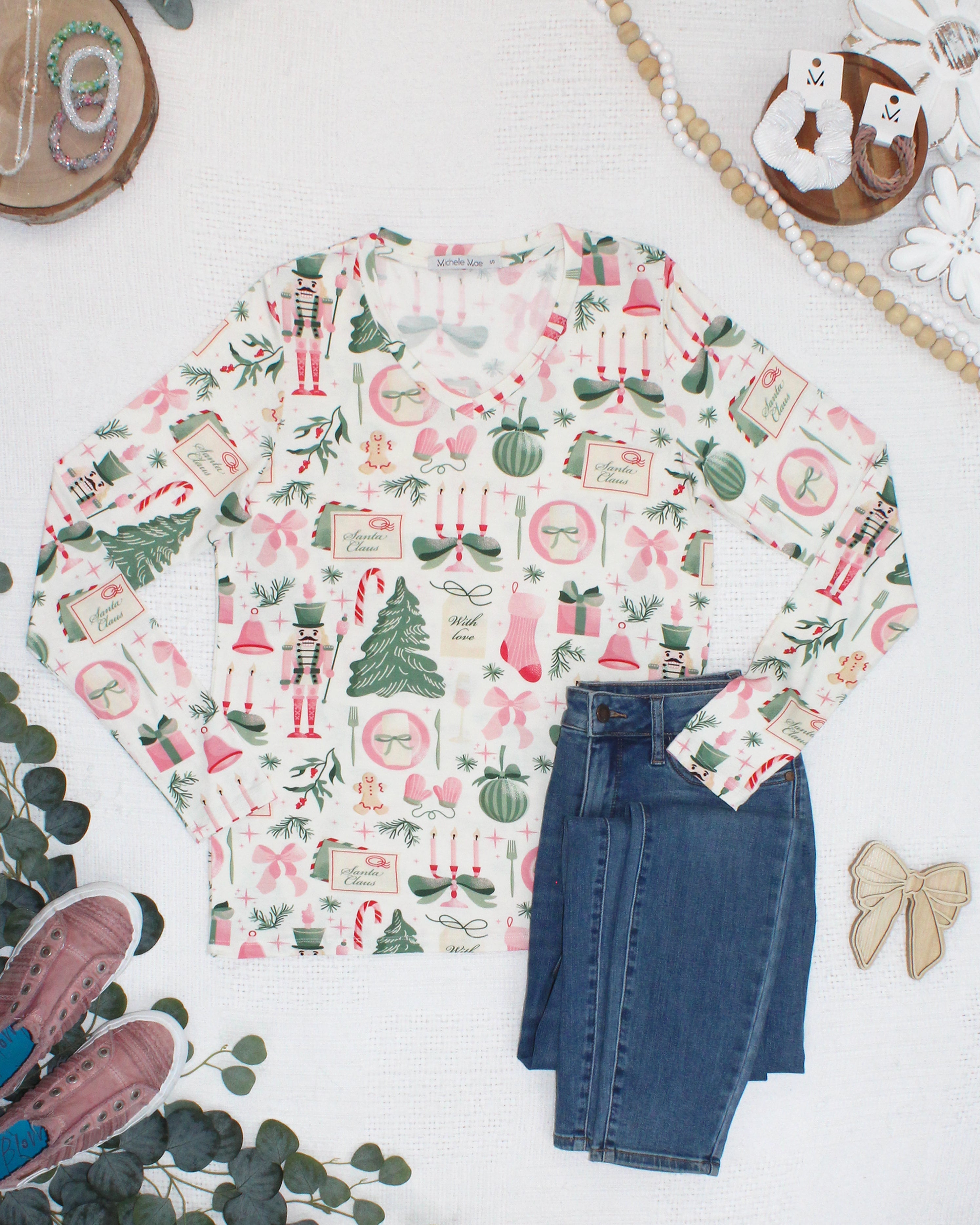 IN STOCK Larissa Long Sleeve - Pink Pine Noel
