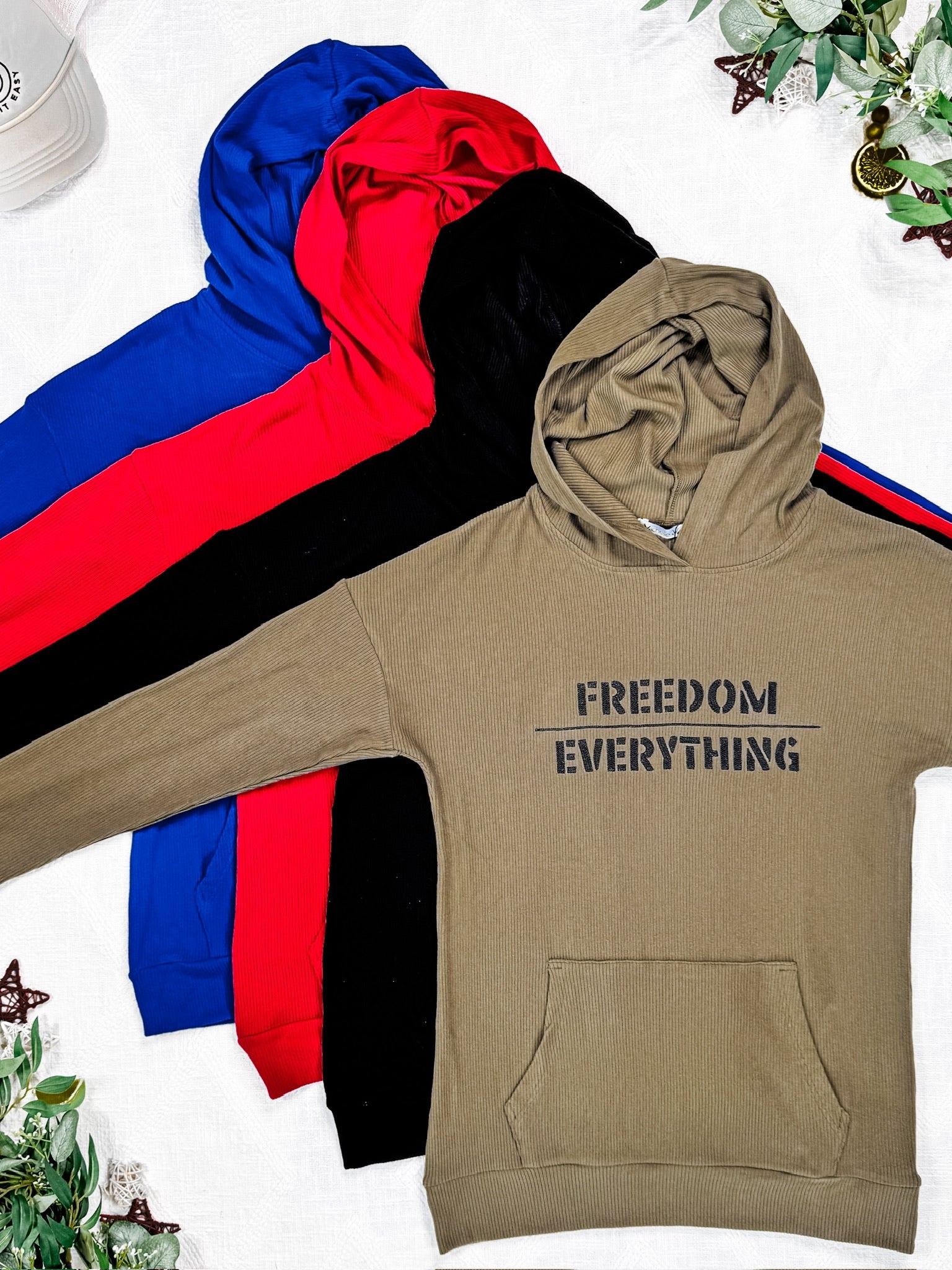 IN STOCK Corrine Embroidered Hoodie - Freedom Over Everything FINAL SALE