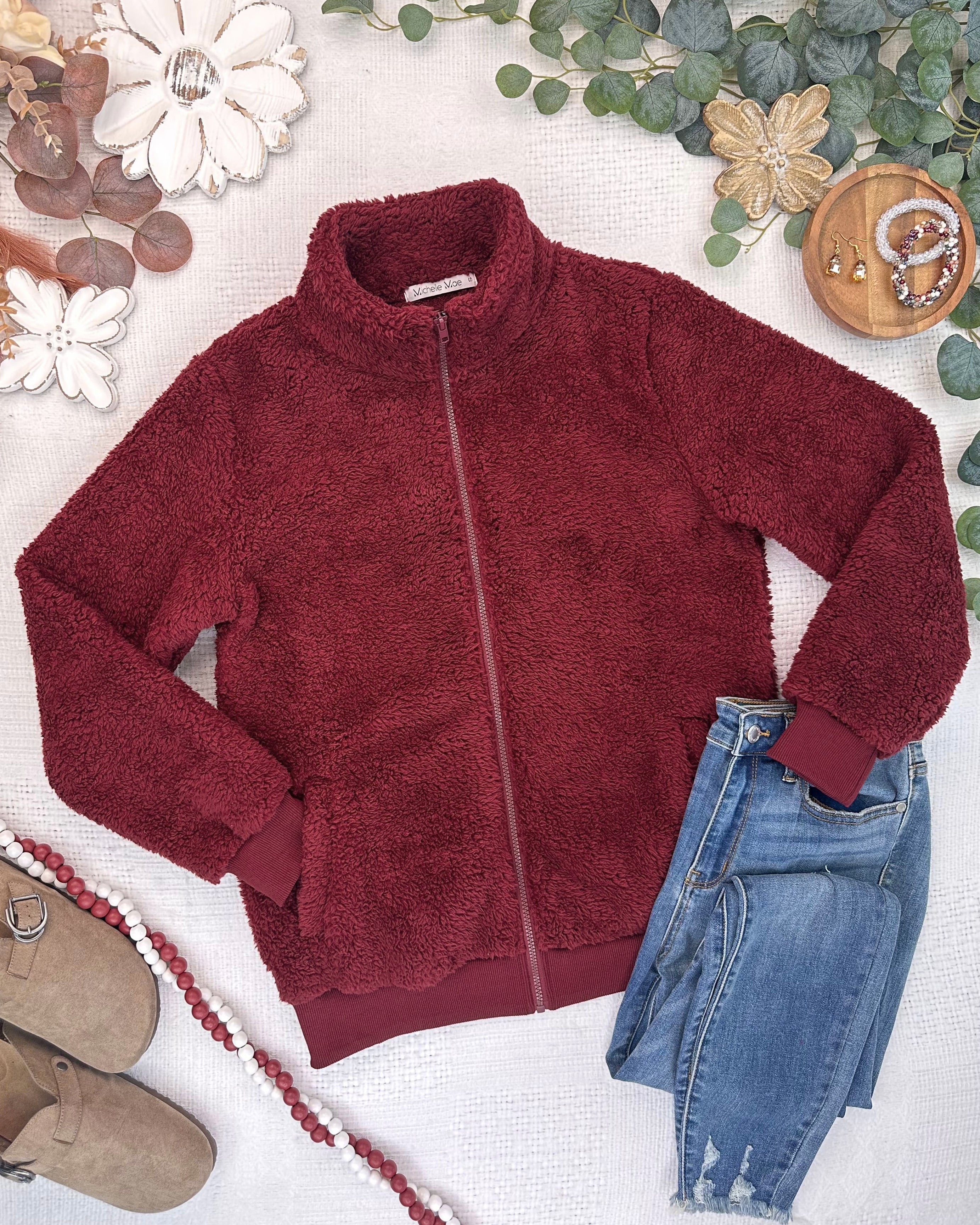 IN STOCK Skylar Sherpa Fullzip - Cranberry