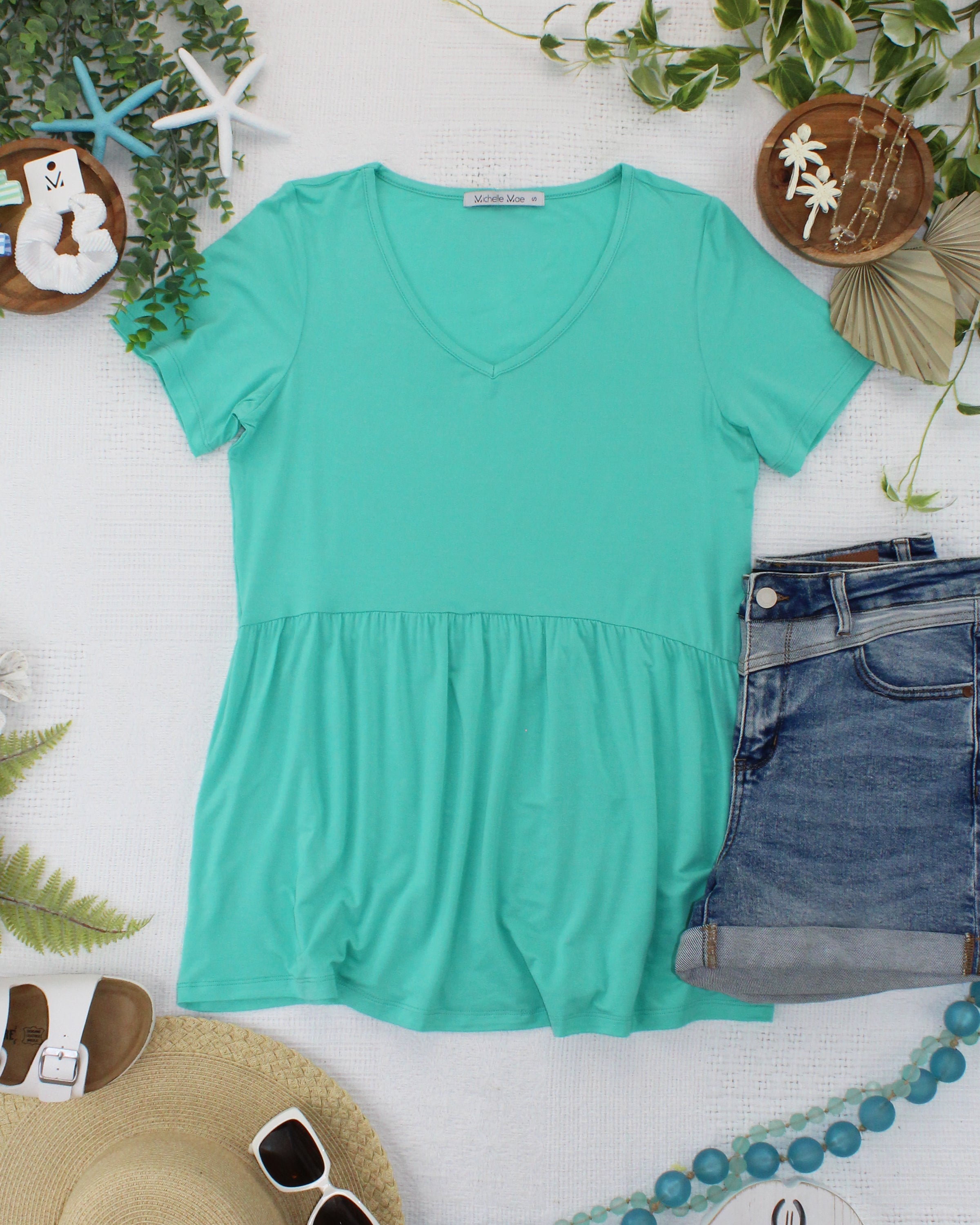 IN STOCK Sarah Ruffle Short Sleeve - Turquoise FINAL SALE