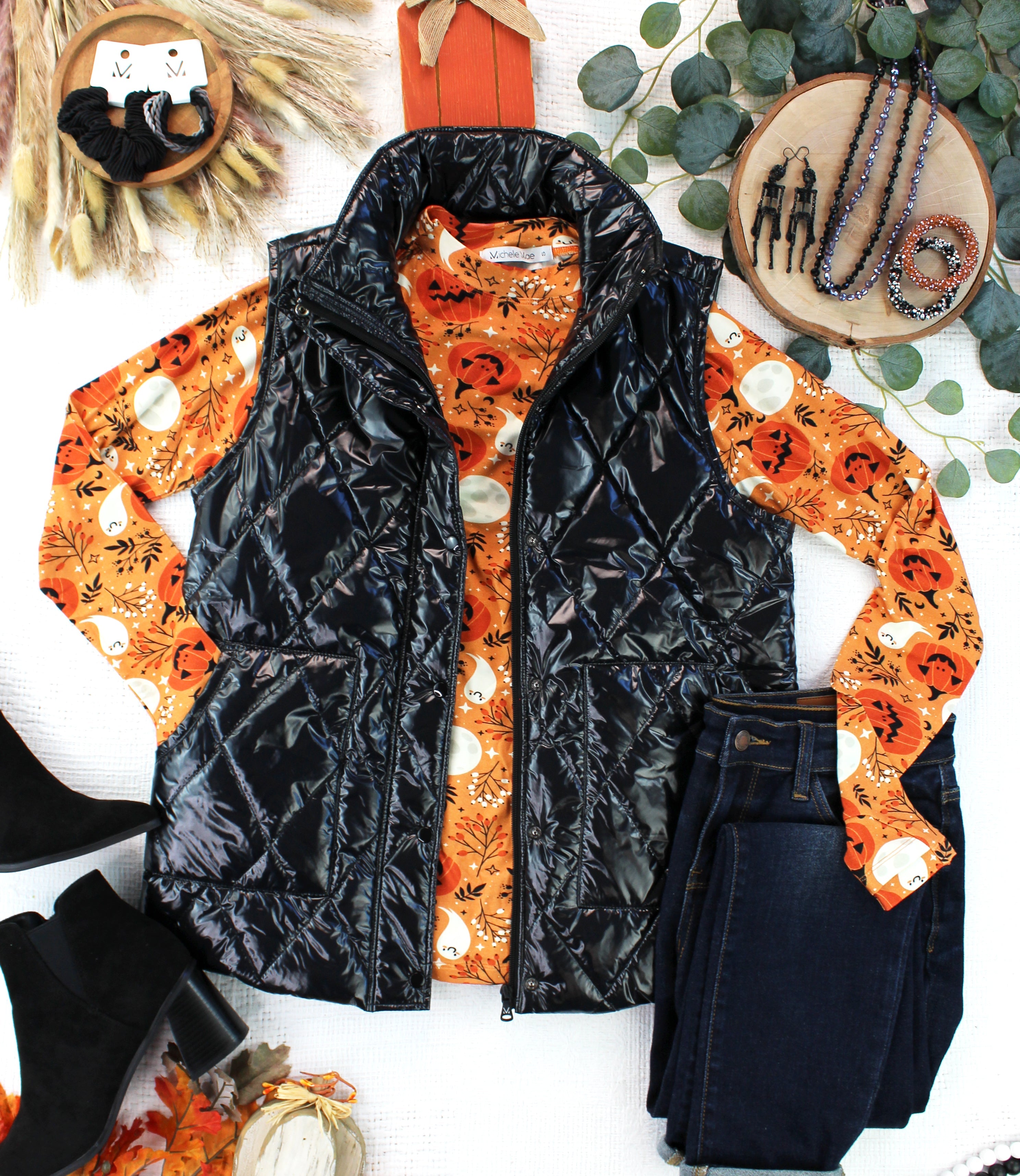 IN STOCK Remy Zip Up Vest - Shiny Black